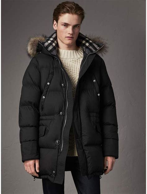 burberry detachable raccoon fur trim hood down filled parka|Men’s Puffer Jackets .